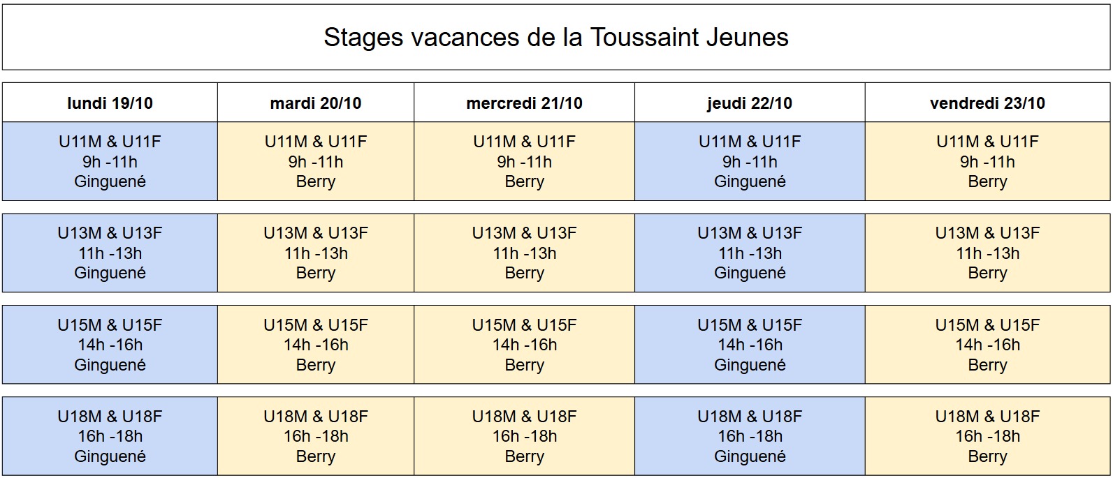 Stages de la Toussaint